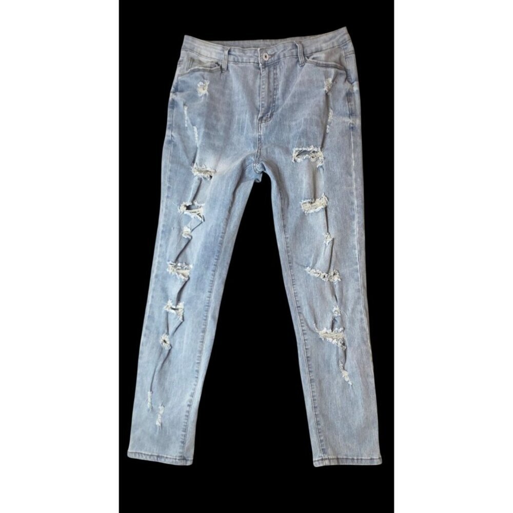 Women's Light-Wash Distressed Ripped Skinny Denim Jeans size: XL